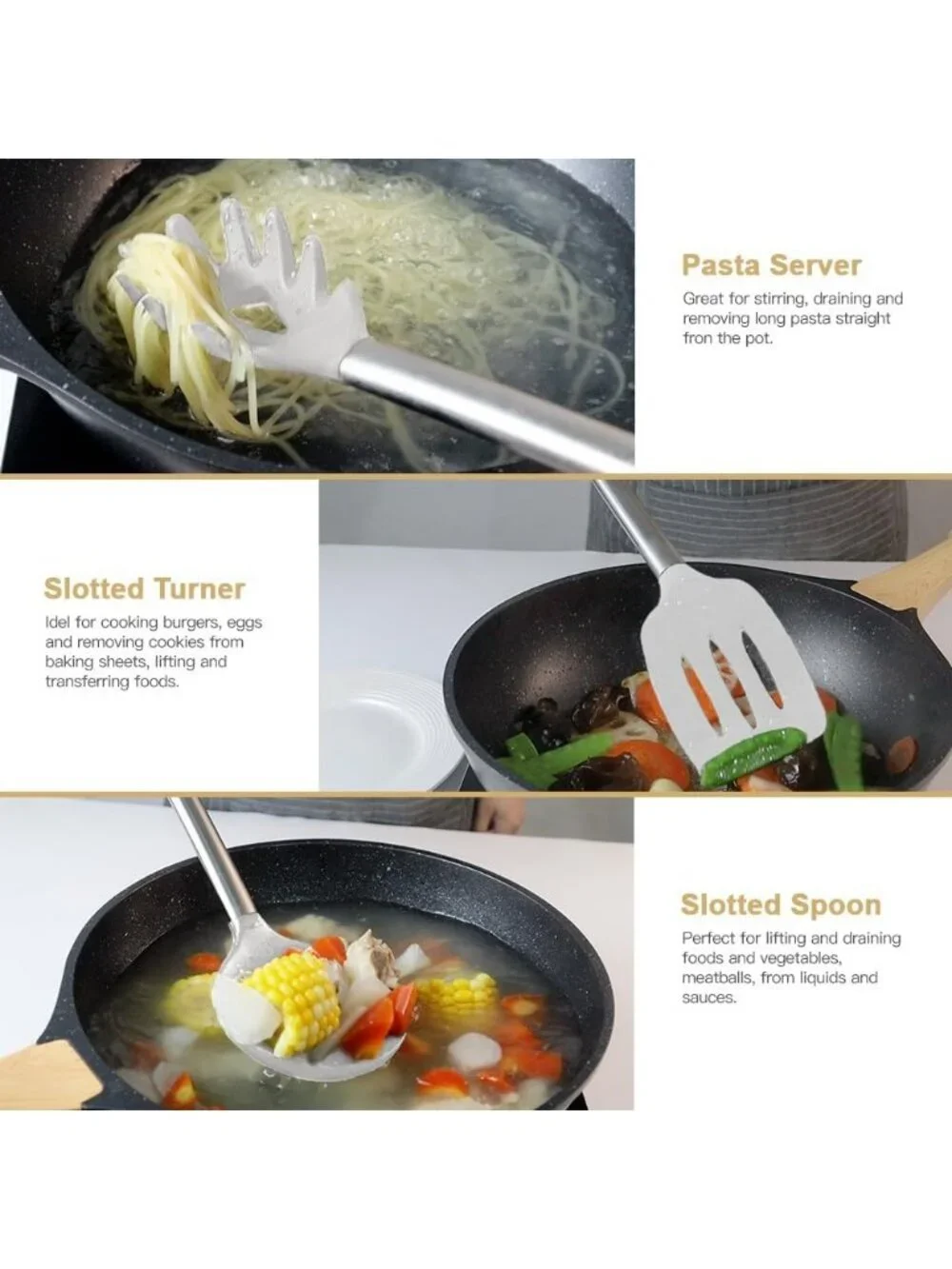 Kitchen Utensil Set-Silicone Cooking 33 Nonstick Kitchen Gadgets & Spoons Cream